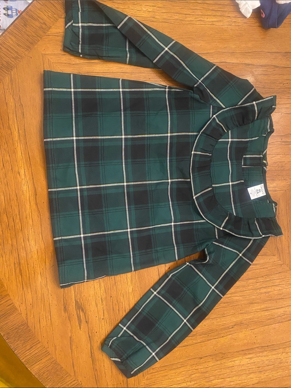 Carter's Green Plaid Long Sleeve Ruffle Collar Top